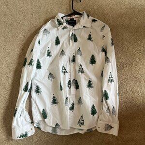 Denim & Flower Long Sleeve Christmas Tree Shirt – Men's Slim Fit, Size Large